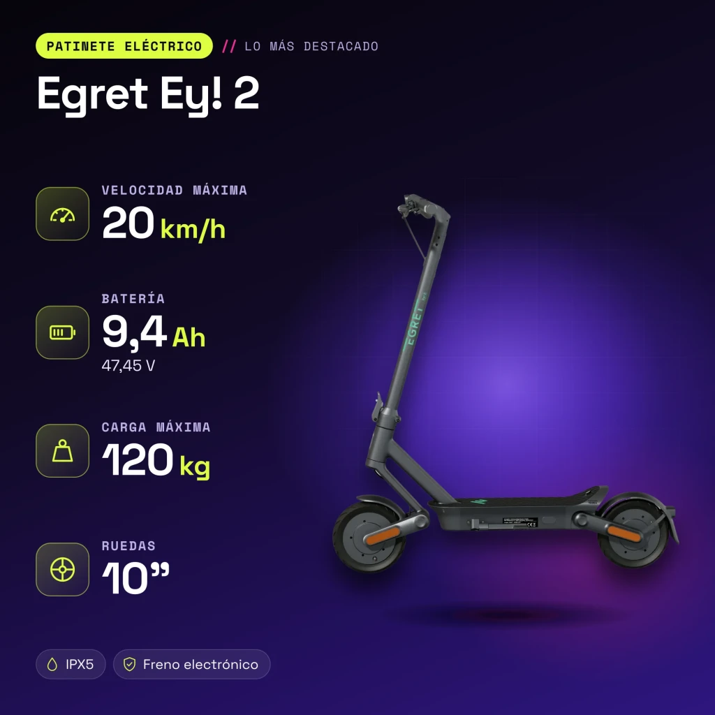 Patinete eléctrico Egret Ey! 2 20km/h 10 pulgadas Gris - características