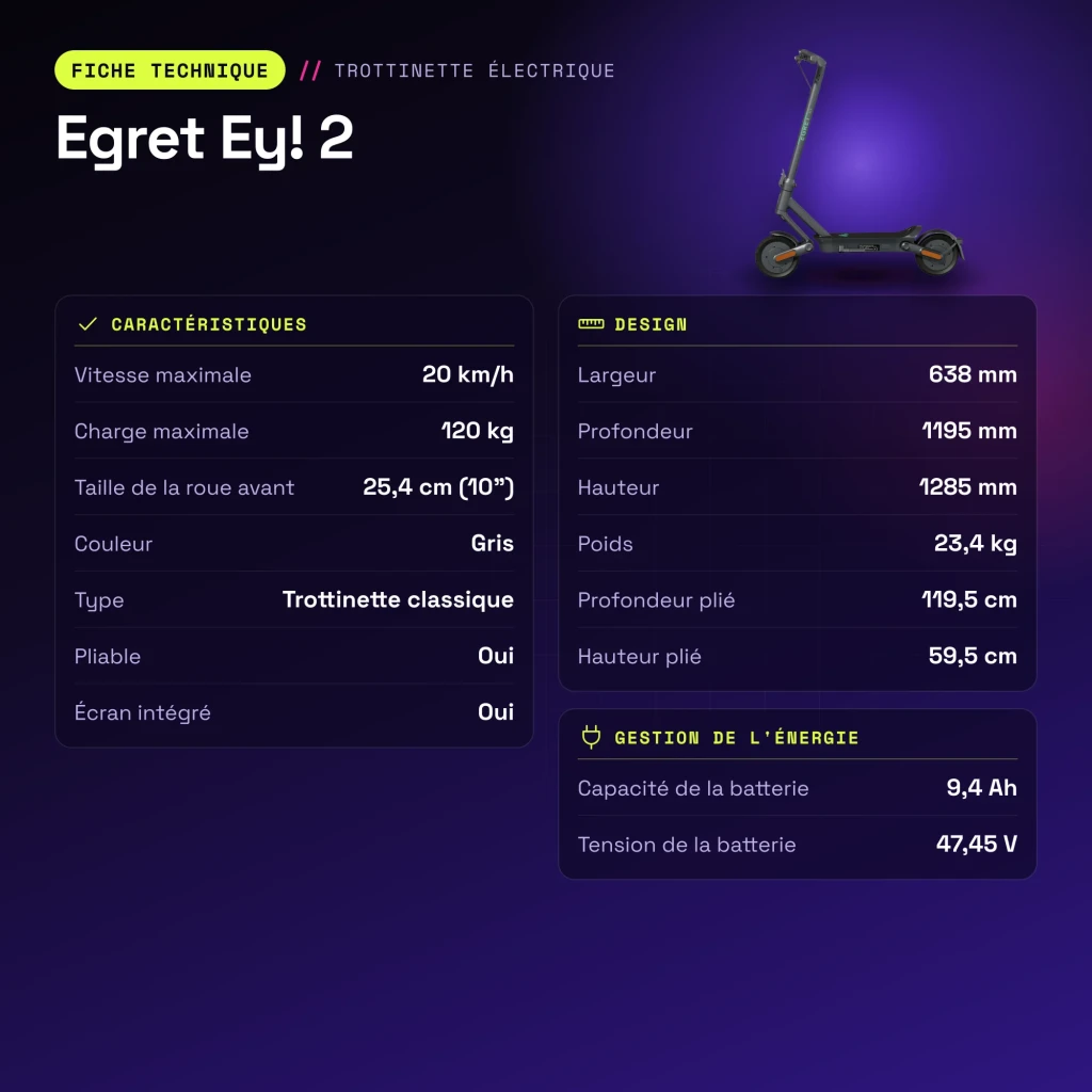 Patinete eléctrico Egret Ey! 2 20km/h 10 pulgadas Gris - características