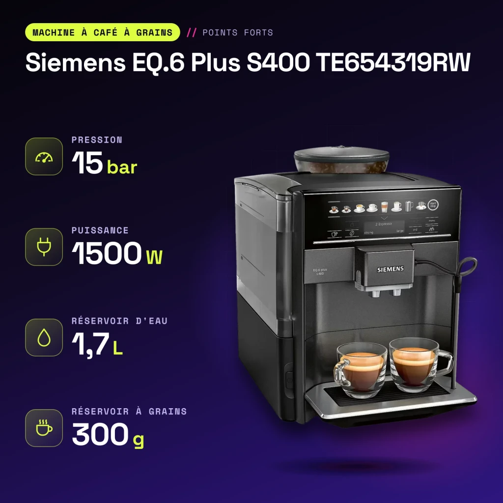 Cafetera Superautomática Siemens EQ.6 Plus S400 TE654319RW Molinillo Integrado Negro - características