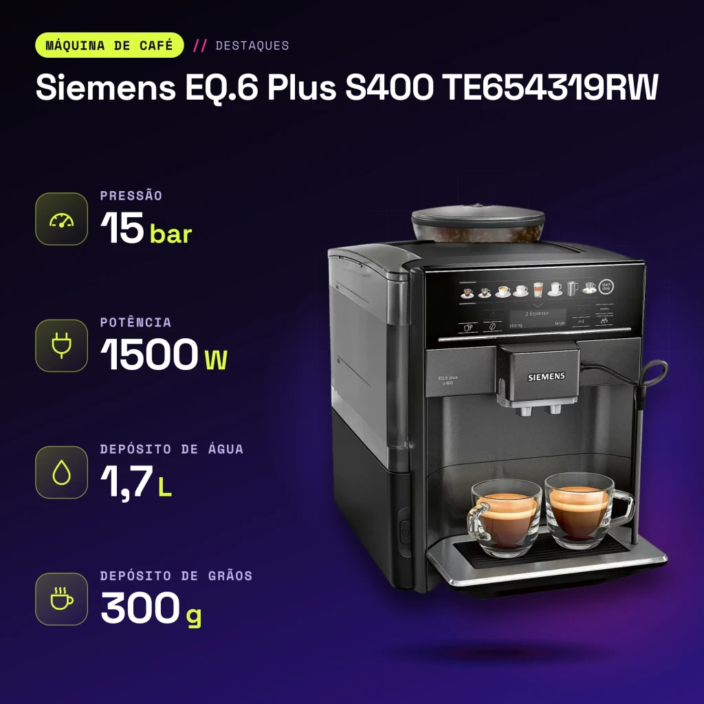 Cafetera Superautomática Siemens EQ.6 Plus S400 TE654319RW Molinillo Integrado Negro - características