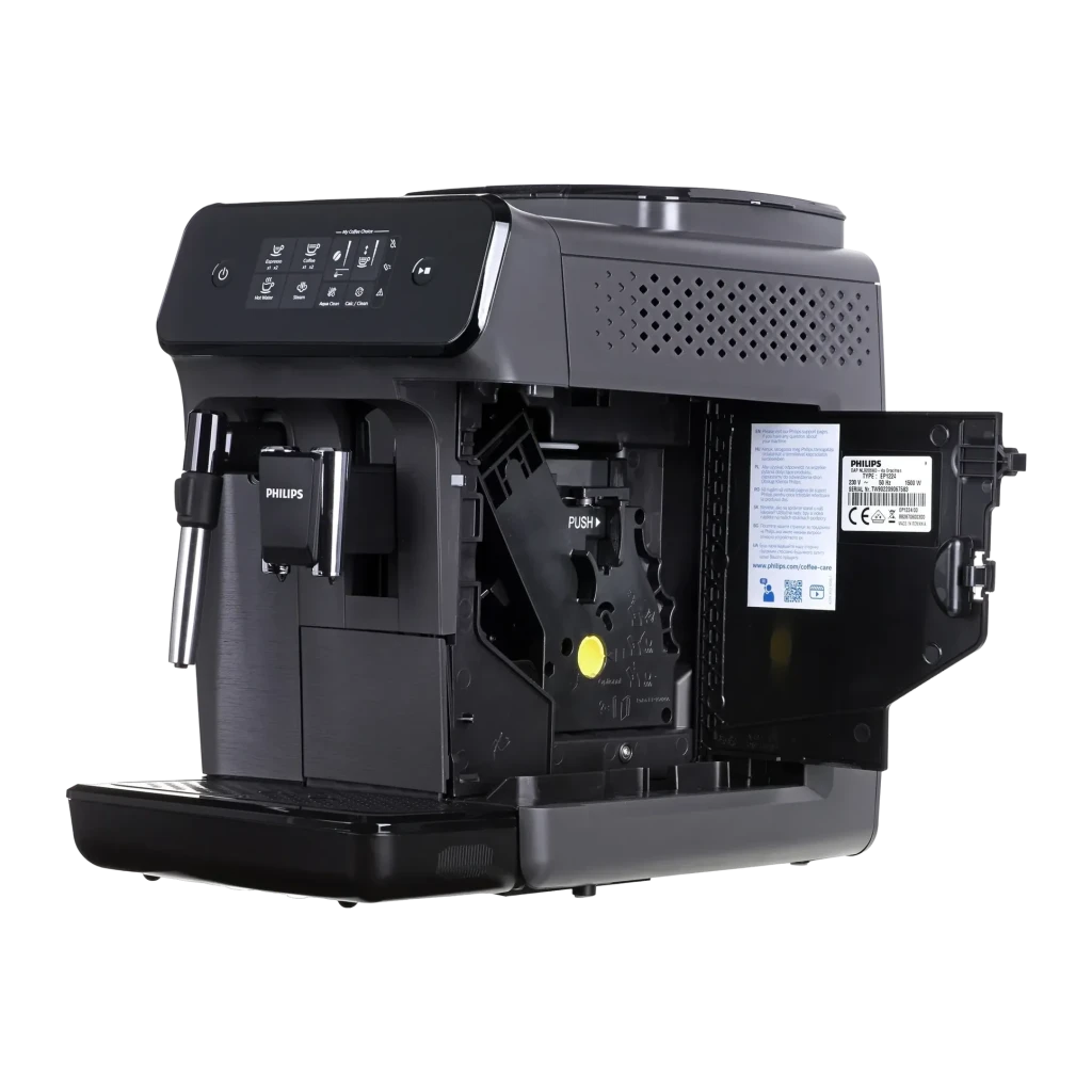 Máquina de Café Superautomática Philips Series 1200 EP1224/00 Moinho Cerâmico Cinzento, detalhe: porta lateral aberta