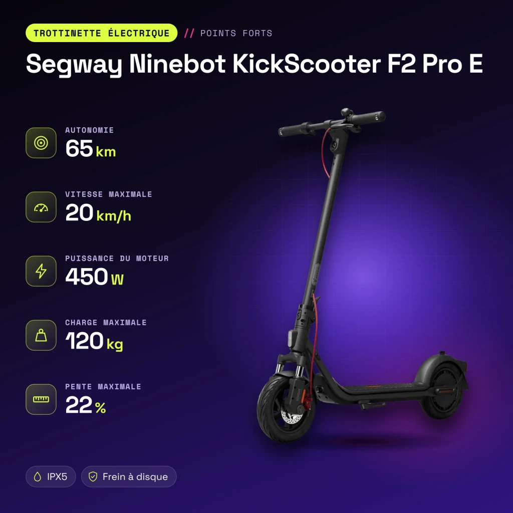 Patinete Eléctrico Segway Ninebot KickScooter F2 Pro E 450W 65km 20km/h 10 pulgadas Rojo - características