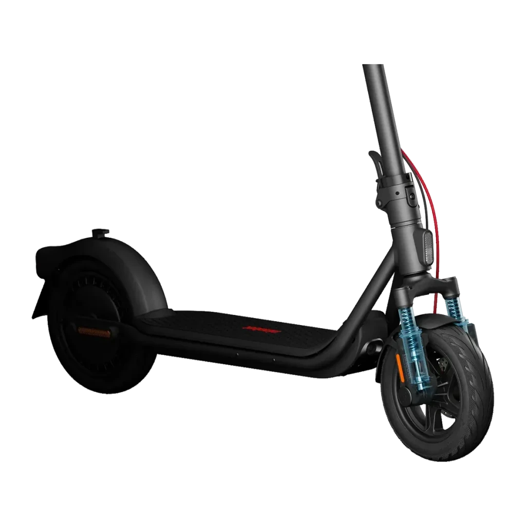 Patinete Eléctrico Segway Ninebot KickScooter F2 Pro E 450W 65km 20km/h 10 pulgadas Rojo, detalle lateral: suspensión