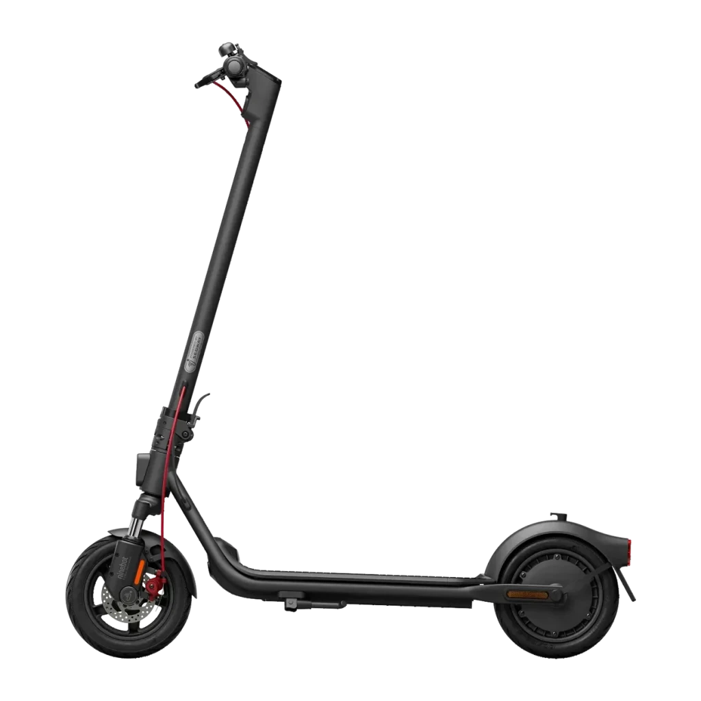 Patinete Eléctrico Segway Ninebot KickScooter F2 Pro E 450W 65km 20km/h 10 pulgadas Rojo, detalle lateral: cable rojo, freno