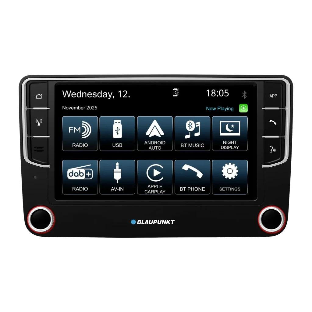 Autorradio Blaupunkt Wolfsburg 648 DAB Negro CarPlay Android Auto Inalámbrico 7 pulgadas, vista frontal: pantalla táctil