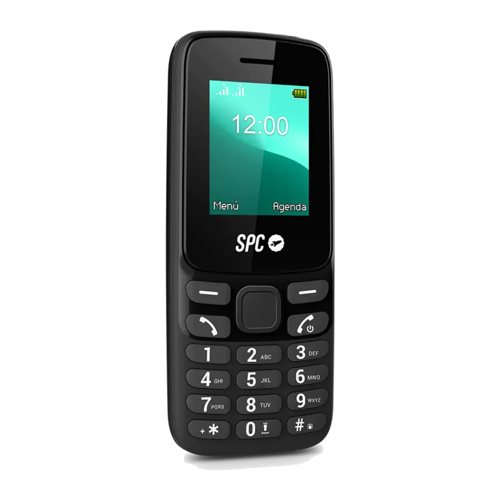 SPC Talk 2 Go 1,77 pulgadas 1000mAh Negro 2G GSM Dual SIM microSD 32GB, detalle: vista frontal en ángulo con pantalla