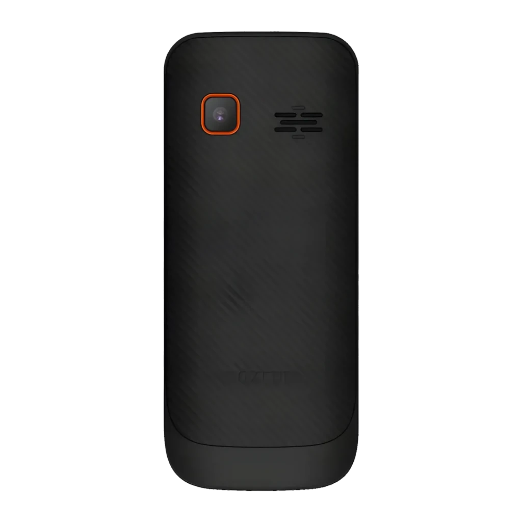 MaxCom Classic MM142L Preto 2,4 polegadas 240x320 800mAh 2G GSM Dual SIM, vista traseira: câmara com moldura laranja