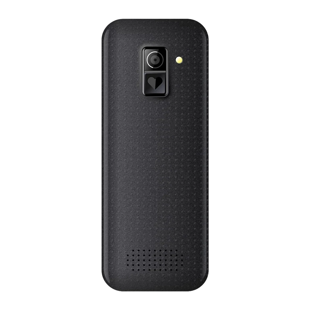 Maxcom Comfort MM730 2,2 pouces Noir 220x176px 2MP 800mAh, vue arrière: caméra avec flash LED et haut-parleur sur coque