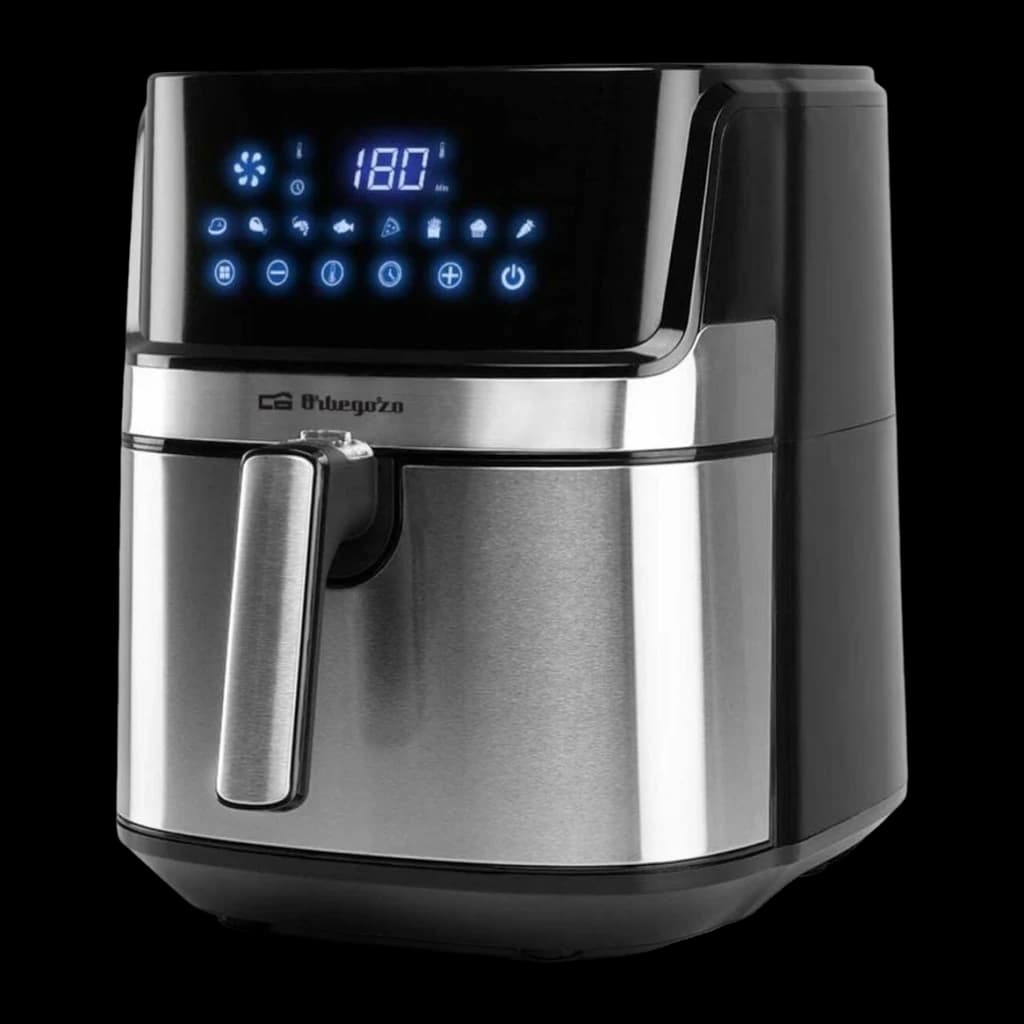 Friteuse à Air Orbegozo FDR 67 5,5L 1700W 8 Programmes Noir, vue de face: panneau tactile LED bleu à 180°, corps inox