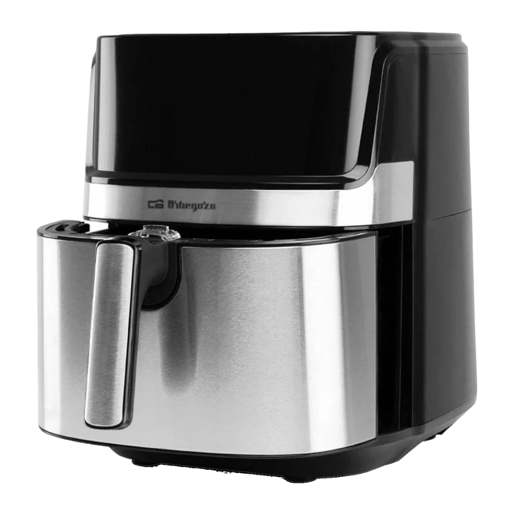 Friteuse à Air Orbegozo FDR 67 5,5L 1700W 8 Programmes Noir, détail: tiroir en acier inoxydable avec poignée et logo