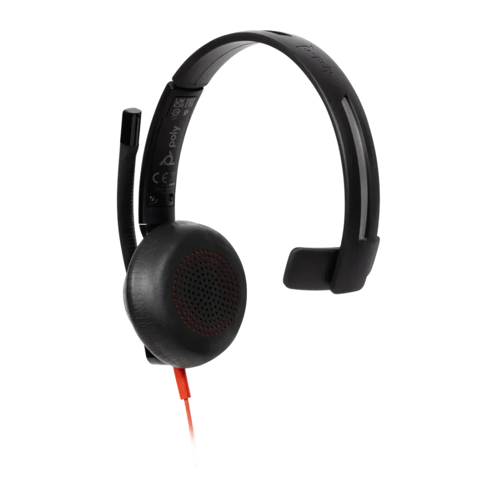 Casque Poly Blackwire 5210 Monaural USB-C Réduction de bruit (microphone) Noir, détail: coque unique avec grille rouge