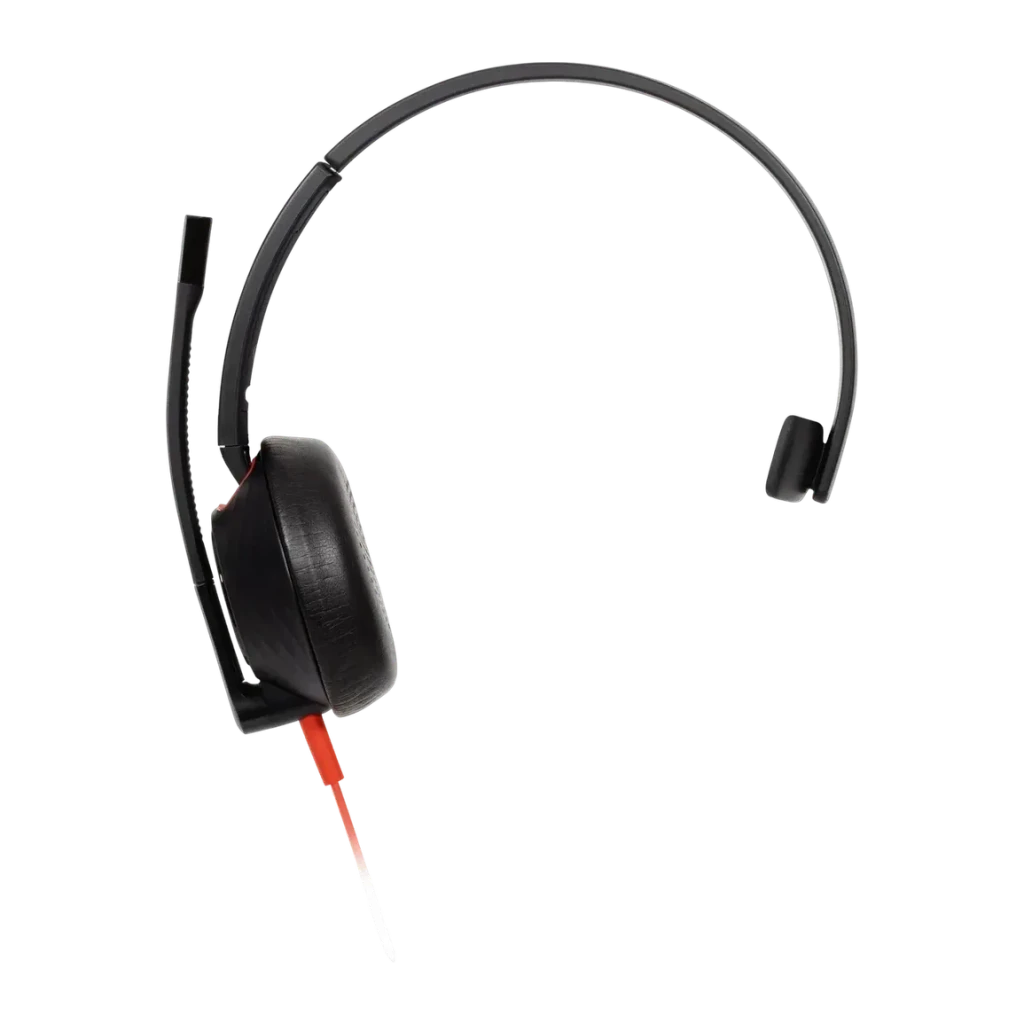 Casque Poly Blackwire 5210 Monaural USB-C Réduction de bruit (microphone) Noir, vue arrière: coque unique noire avec arceau