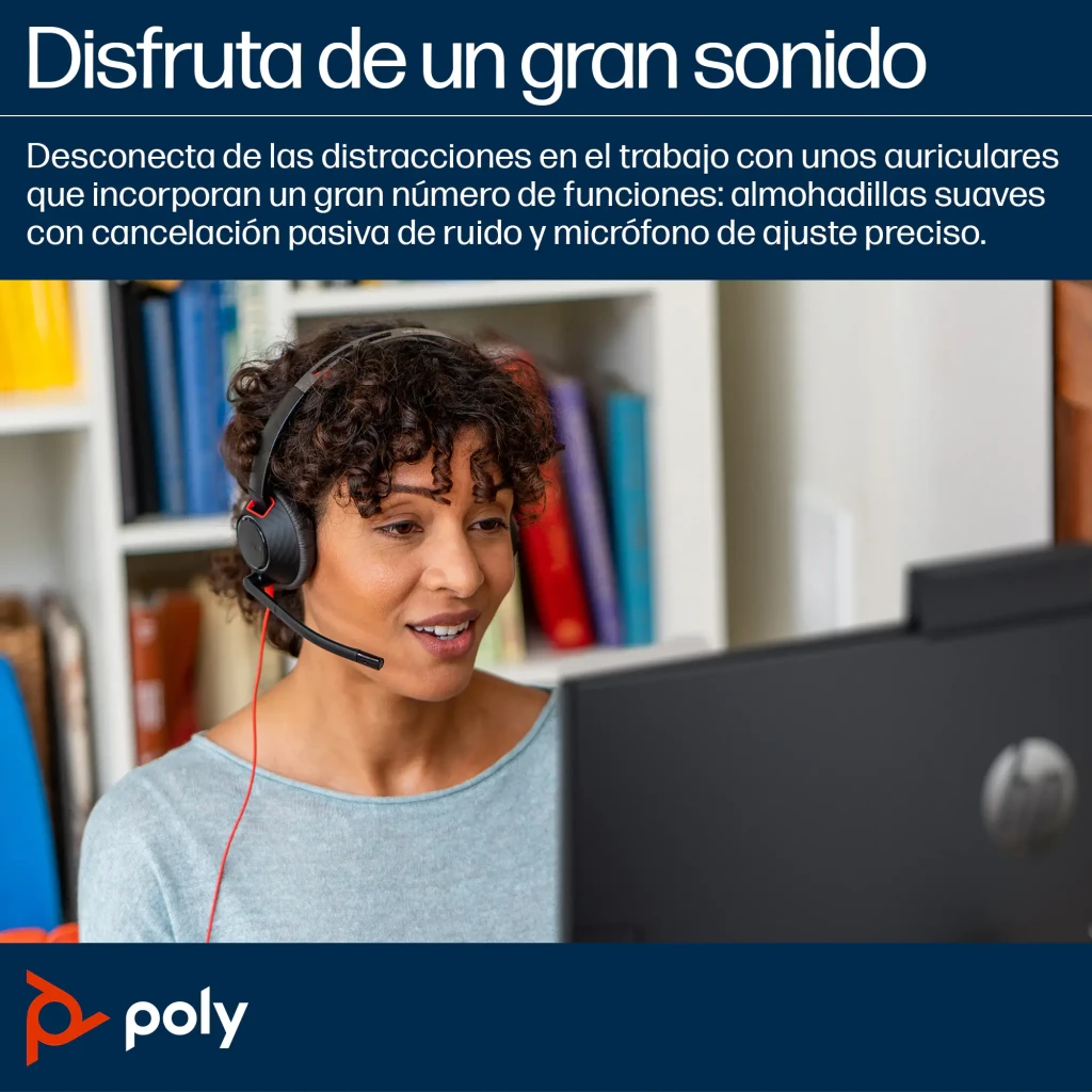 Casque Poly Blackwire 5210 Monaural USB-C Réduction de bruit (microphone) Noir, en utilisation: femme portant le casque