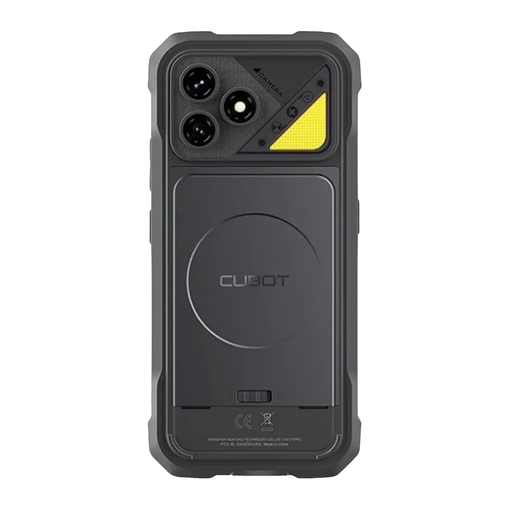 Cubot KingKong Dura 8GB/256GB Negro MIL-STD-810H IP68 5000mAh, vista trasera: módulo de cámaras triple y detalle amarillo