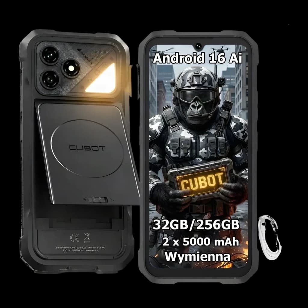 Cubot KingKong Dura 8GB/256GB Negro MIL-STD-810H IP68 5000mAh, vista frontal y trasera: módulo de cámaras, linterna