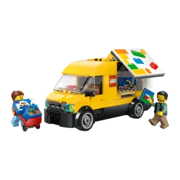 Set LEGO City Der Lieferwagen 60500 276 pièces 6+ ans, vue de face: camionnette jaune toit ouvrant, deux minifigurines