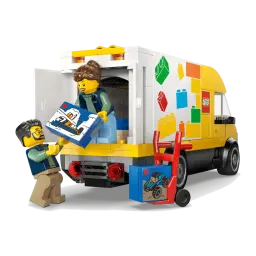 Set LEGO City Der Lieferwagen 60500 276 pièces 6+ ans, vue arrière: porte ouverte, deux minifigurines déchargeant des colis
