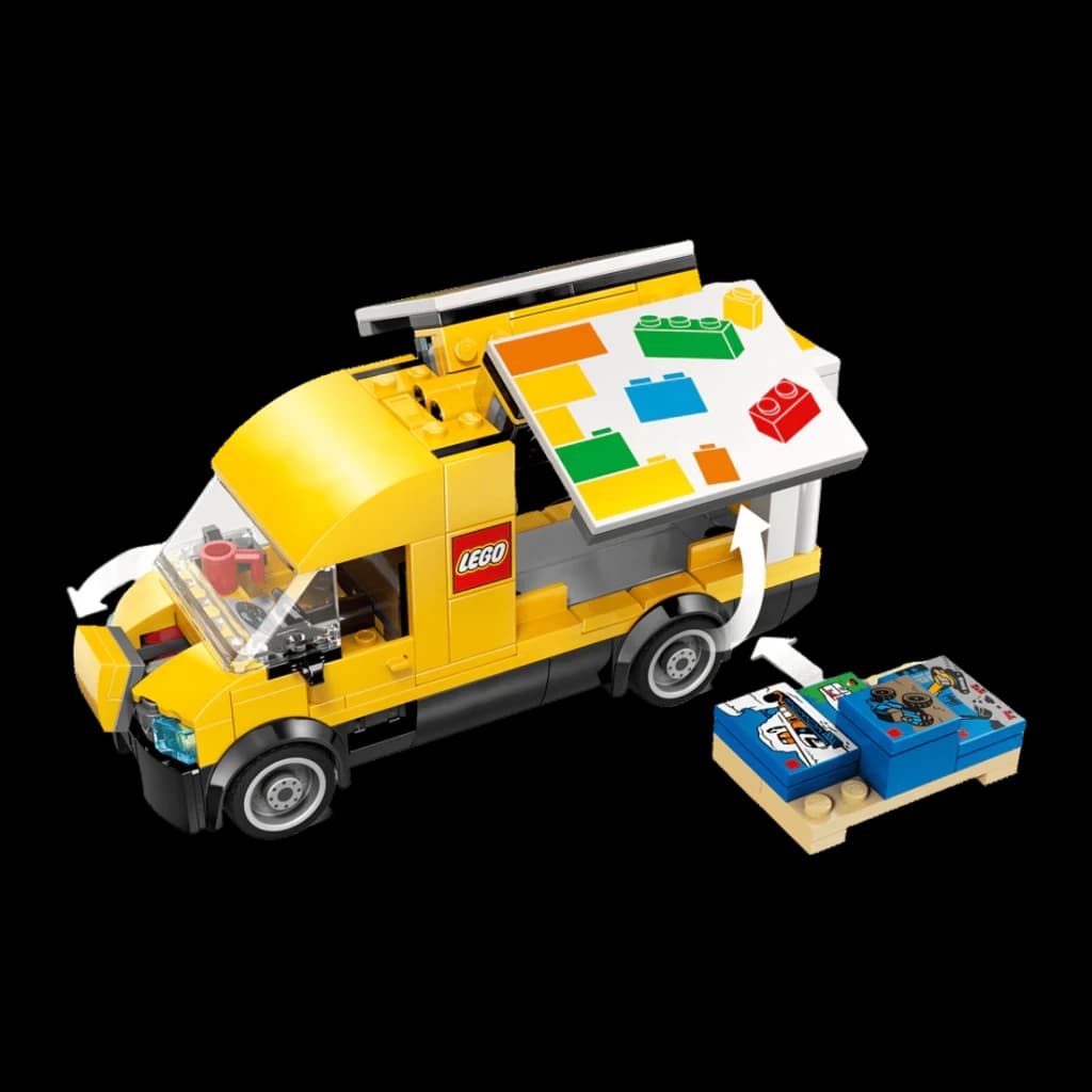 Set LEGO City Der Lieferwagen 60500 276 pièces 6+ ans, détail: toit ouvrant avec briques colorées et colis de livraison