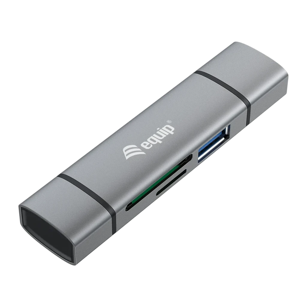 Lecteur de cartes Equip 245460 USB 3.2 Gen 1 Type-A/Type-C Gris, détail: corps aluminium gris avec port Type-A bleu