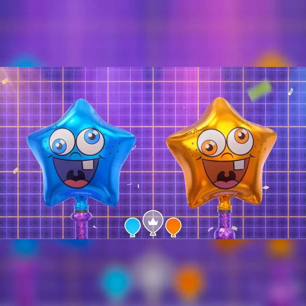 Jogo da Nintendo «Everybody 1-2-Switch!» para a Switch Standard, em uso: dois balões estrela azul e dourado com caras
