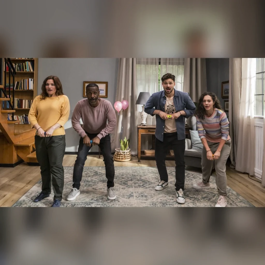 Jogo da Nintendo «Everybody 1-2-Switch!» para a Switch Standard, em uso: 4 jogadores com Joy-Con na sala
