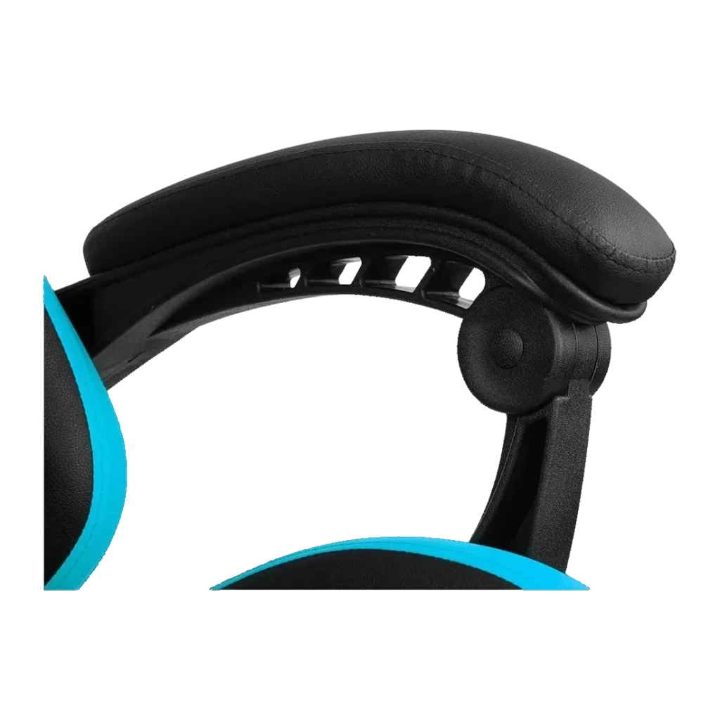 Silla Gaming DRIFT DR35 Negro/Azul Poliuretano 100kg Reclinable 135°, detalle: reposacabezas acolchado negro con estructura