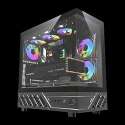 Caixa PC Darkflash DS950V Vidro Temperado 270° ATX / M-ATX / ITX Preto, vista frontal: painel de vidro 270°, fans ARGB e GPU