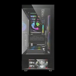 Caixa PC Darkflash DS950V Vidro Temperado 270° ATX / M-ATX / ITX Preto, detalhe: interior com ventoinhas RGB e ecrã frontal