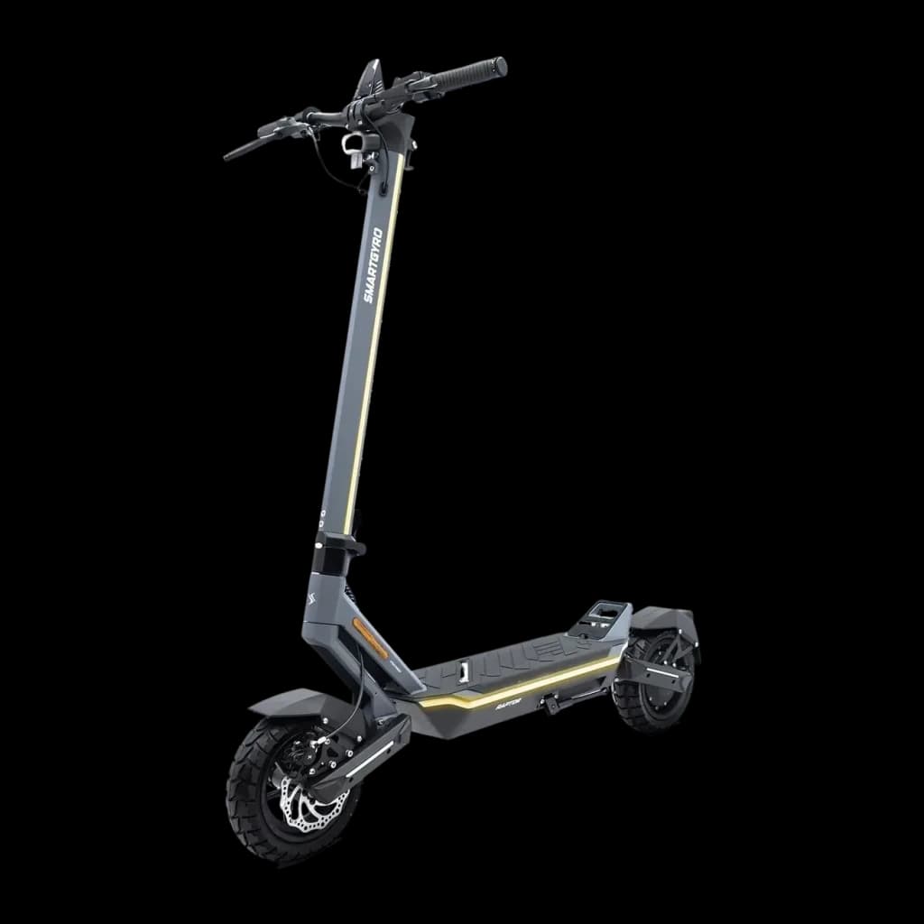 Patinete eléctrico smartGyro Raptor Evo LR 1000W 75km 25km/h 10 pulgadas Gris, vista frontal: manillar, potente rueda
