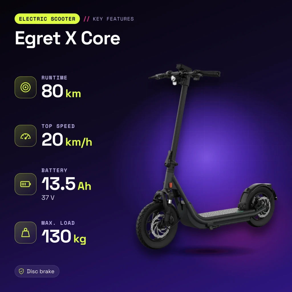 Patinete eléctrico Egret X Core 80km 20km/h Ruedas hinchables Negro - características