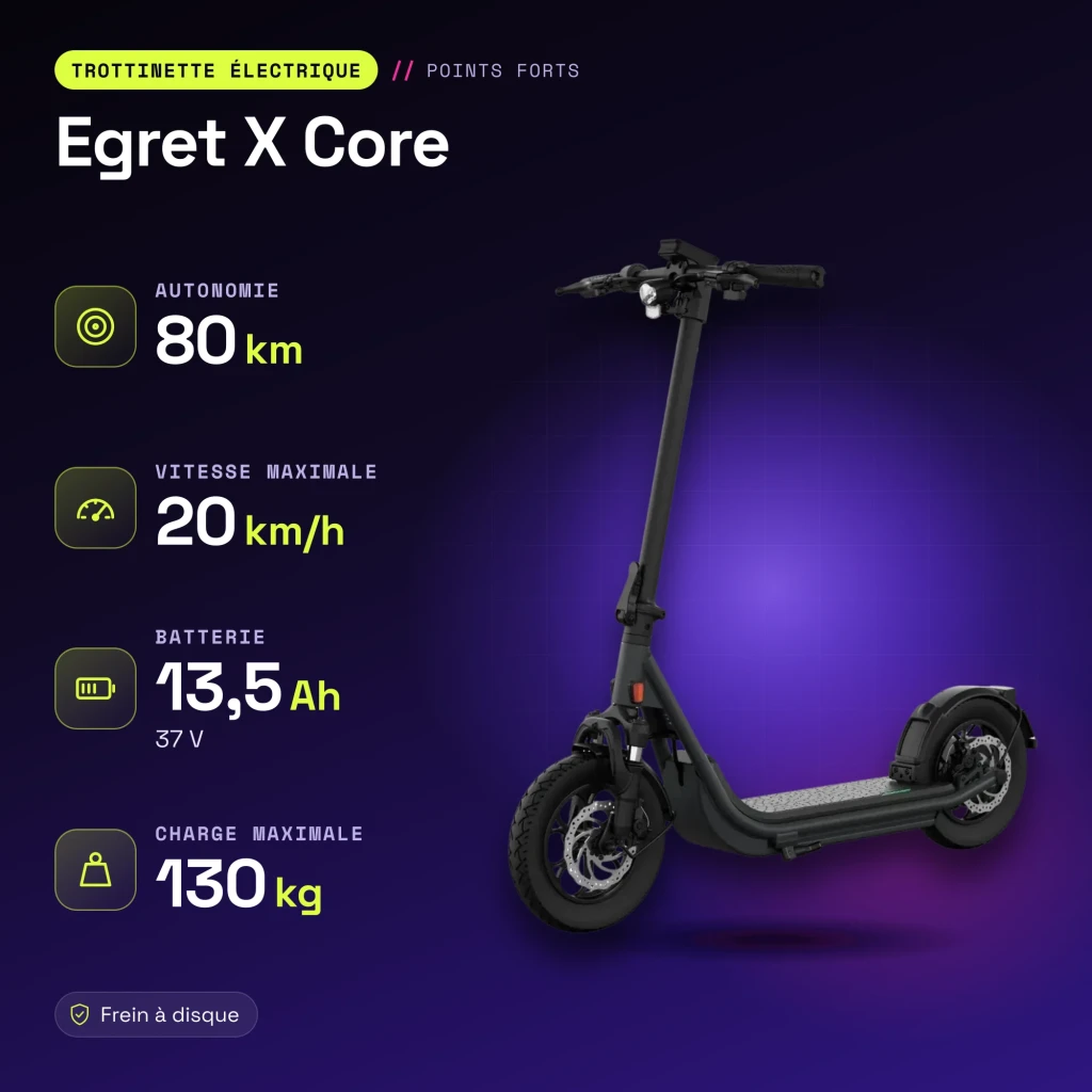 Patinete eléctrico Egret X Core 80km 20km/h Ruedas hinchables Negro - características