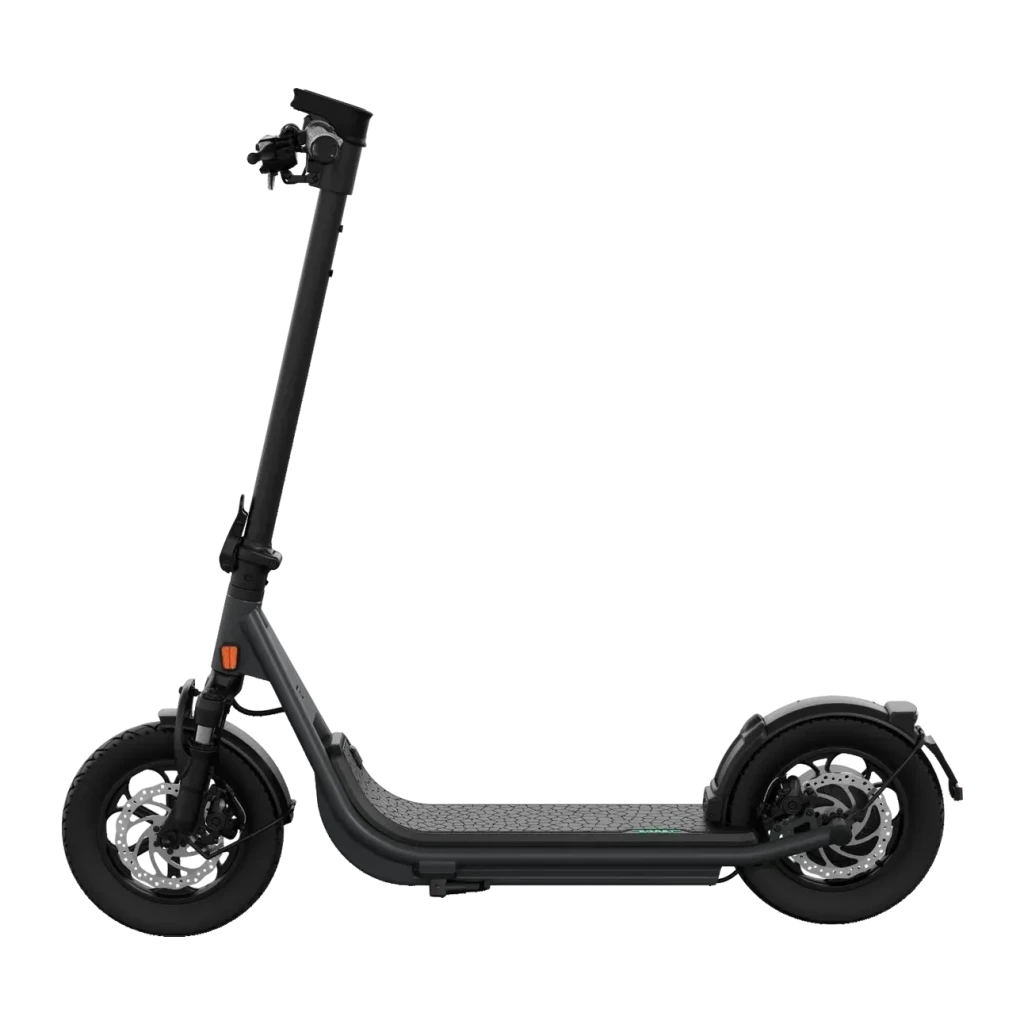 Patinete eléctrico Egret X Core 80km 20km/h Ruedas hinchables Negro, detalle lateral: frenos de disco, plataforma