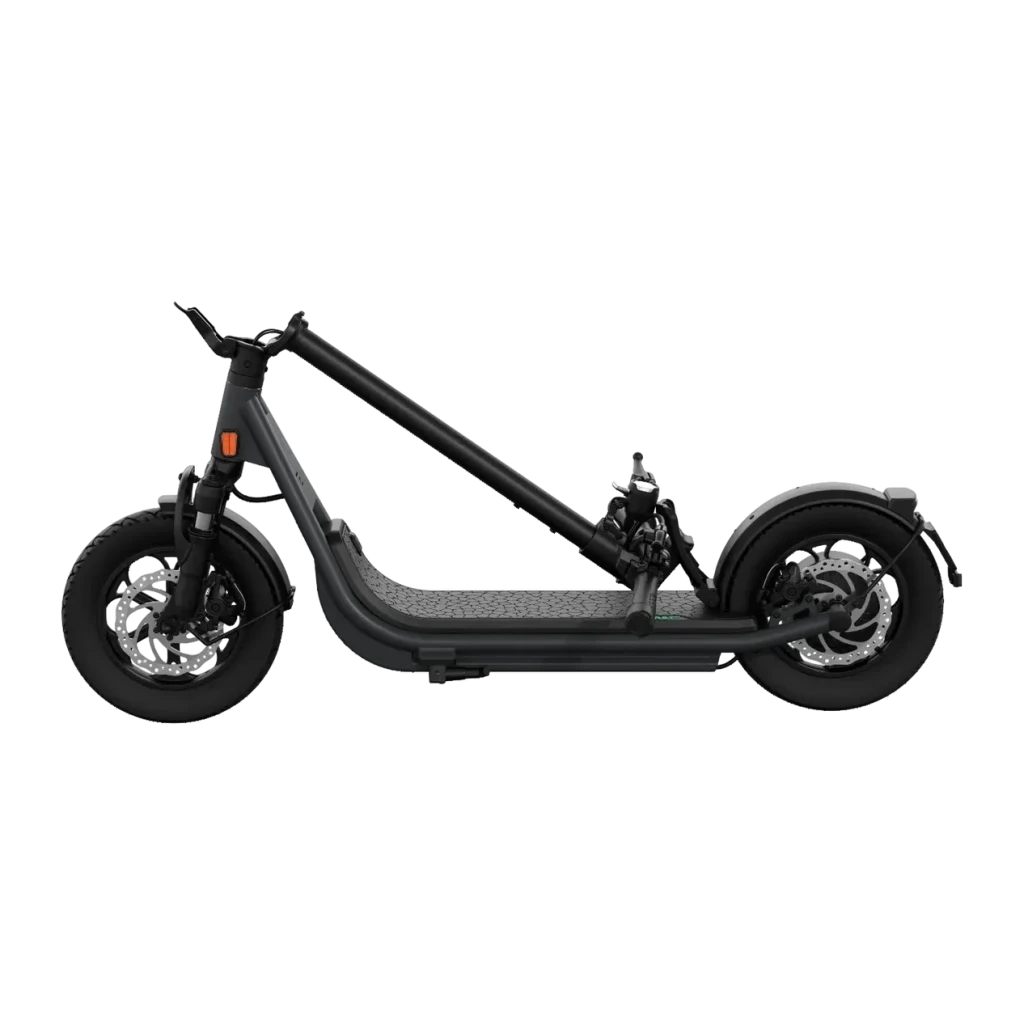 Patinete eléctrico Egret X Core 80km 20km/h Ruedas hinchables Negro, detalle lateral: frenos de disco, ruedas hinchables