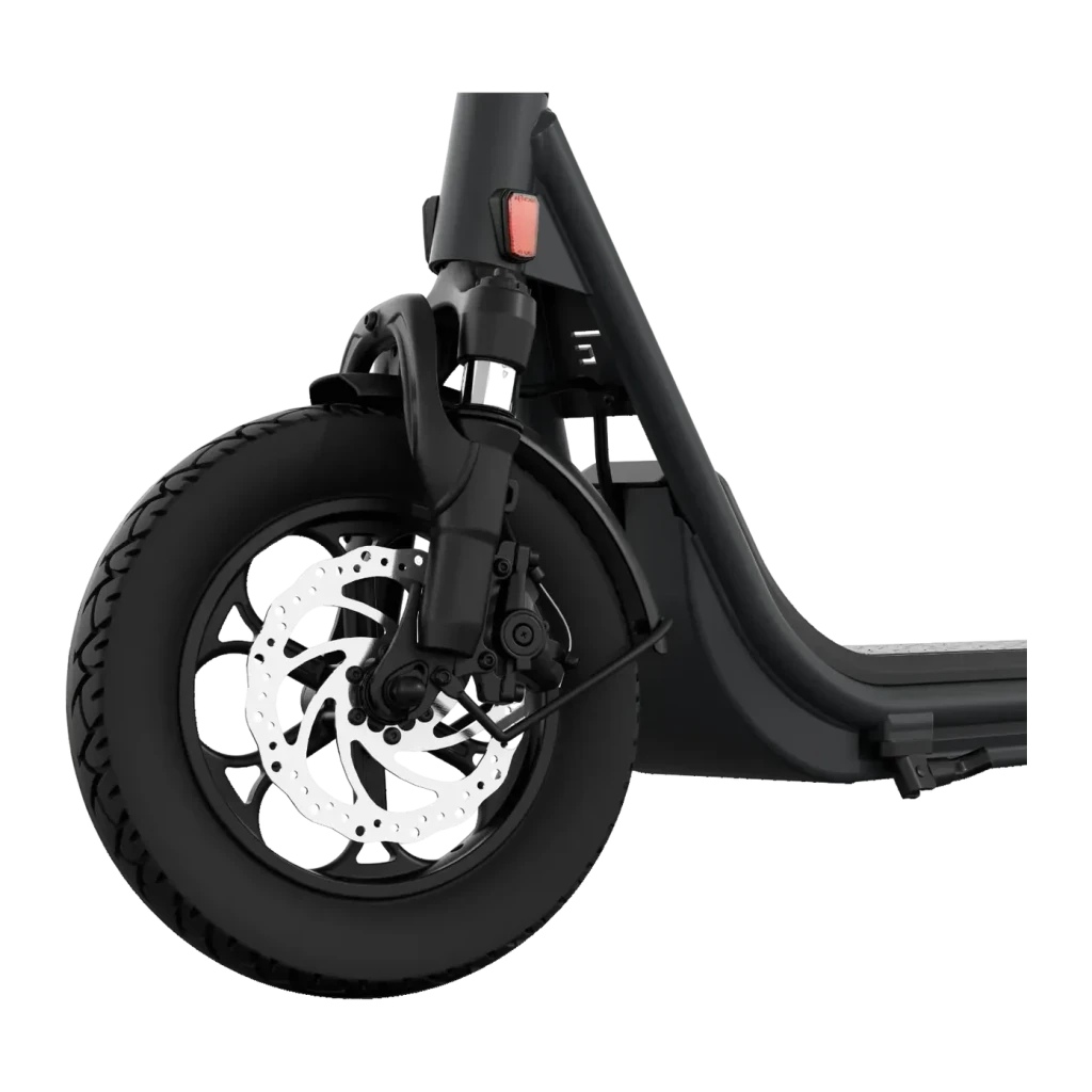 Patinete eléctrico Egret X Core 80km 20km/h Ruedas hinchables Negro, detalle: rueda delantera hinchable con freno de disco