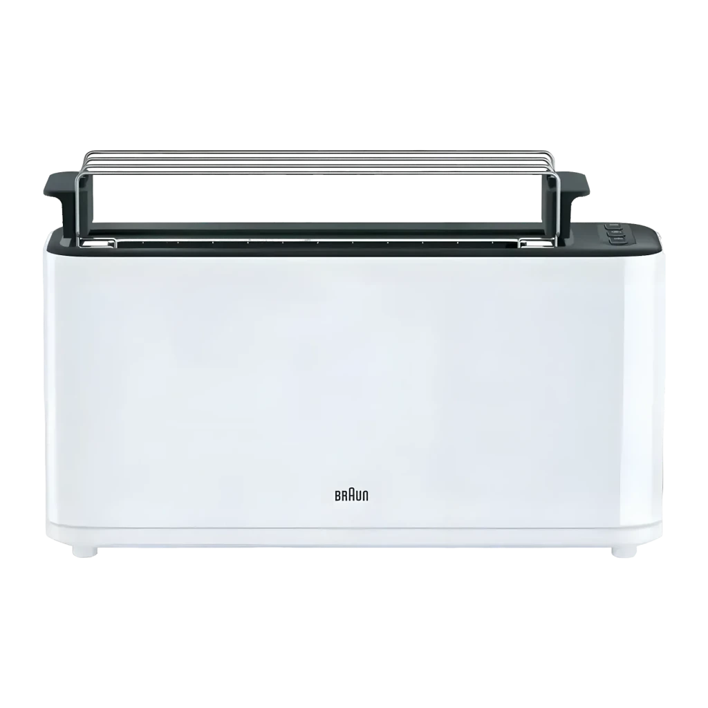 Grille-pain Braun PurEase HT 3110 1000W 1 Fente Blanc, détail: grille chauffe-viennoiseries métallique et fente longue vue