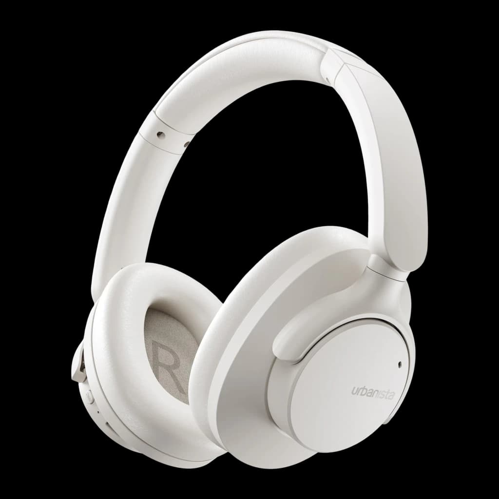 Casque Urbanista Valencia Réduction de Bruit Active Arceau Bluetooth 5.3 Blanc, vue de face: arceau rembourré, coussinets à