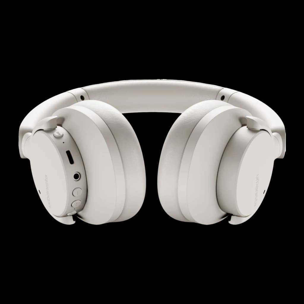 Casque Urbanista Valencia Réduction de Bruit Active Arceau Bluetooth 5.3 Blanc, détail: ports USB-C et jack 3,5 mm