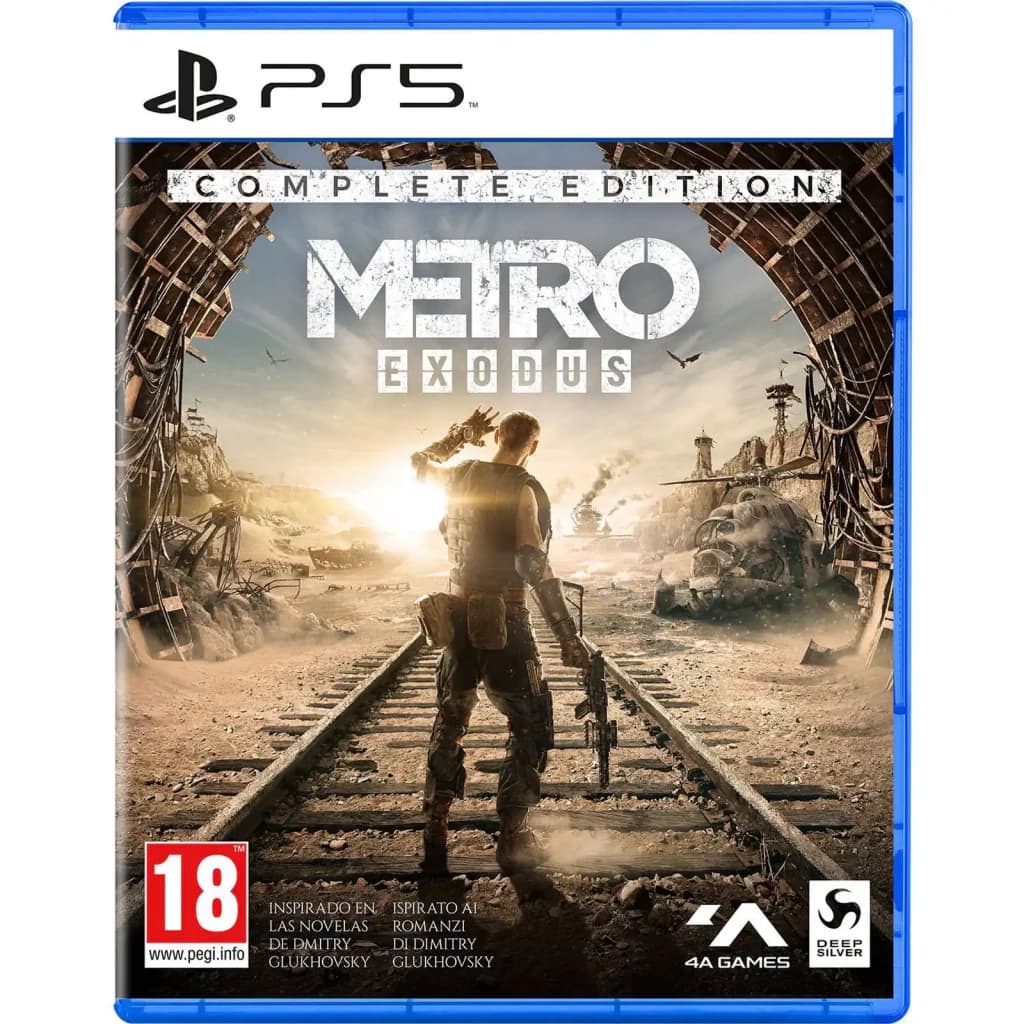 Videojuego PLAION Metro Exodus Complete Edition PS5, vista frontal: carátula con personaje armado en vías postapocalípticas