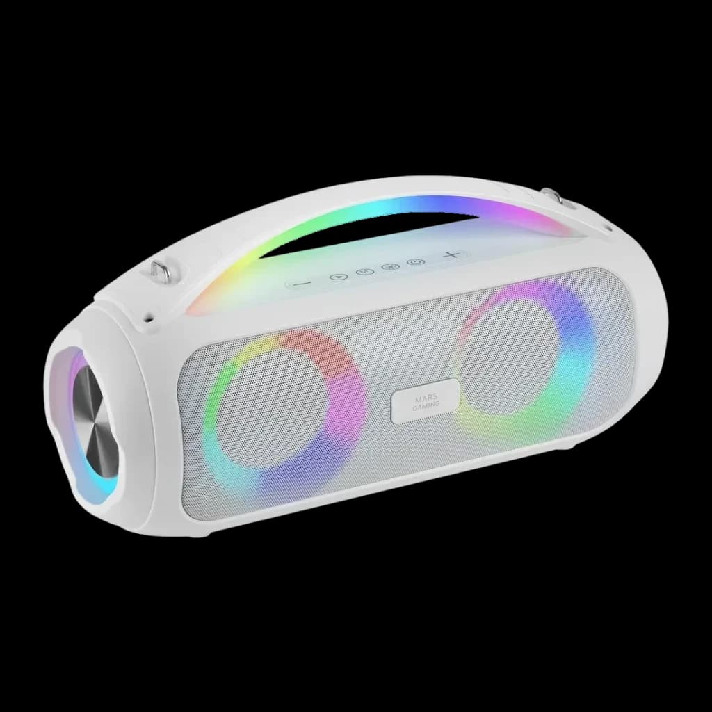 Altavoz Mars Gaming MS-Pulse RGB Sumergible 10m 50W 8h Bluetooth 5.3 Blanco, vista frontal: rejilla blanca con dos anillos