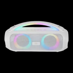 Altavoz Mars Gaming MS-Pulse RGB Sumergible 10m 50W 8h Bluetooth 5.3 Blanco, detalle frontal: dos altavoces con anillos RGB
