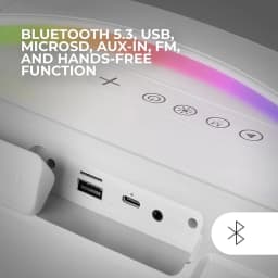Altavoz Mars Gaming MS-Pulse RGB Sumergible 10m 50W 8h Bluetooth 5.3 Blanco, detalle lateral: puertos USB, USB-C y jack AUX