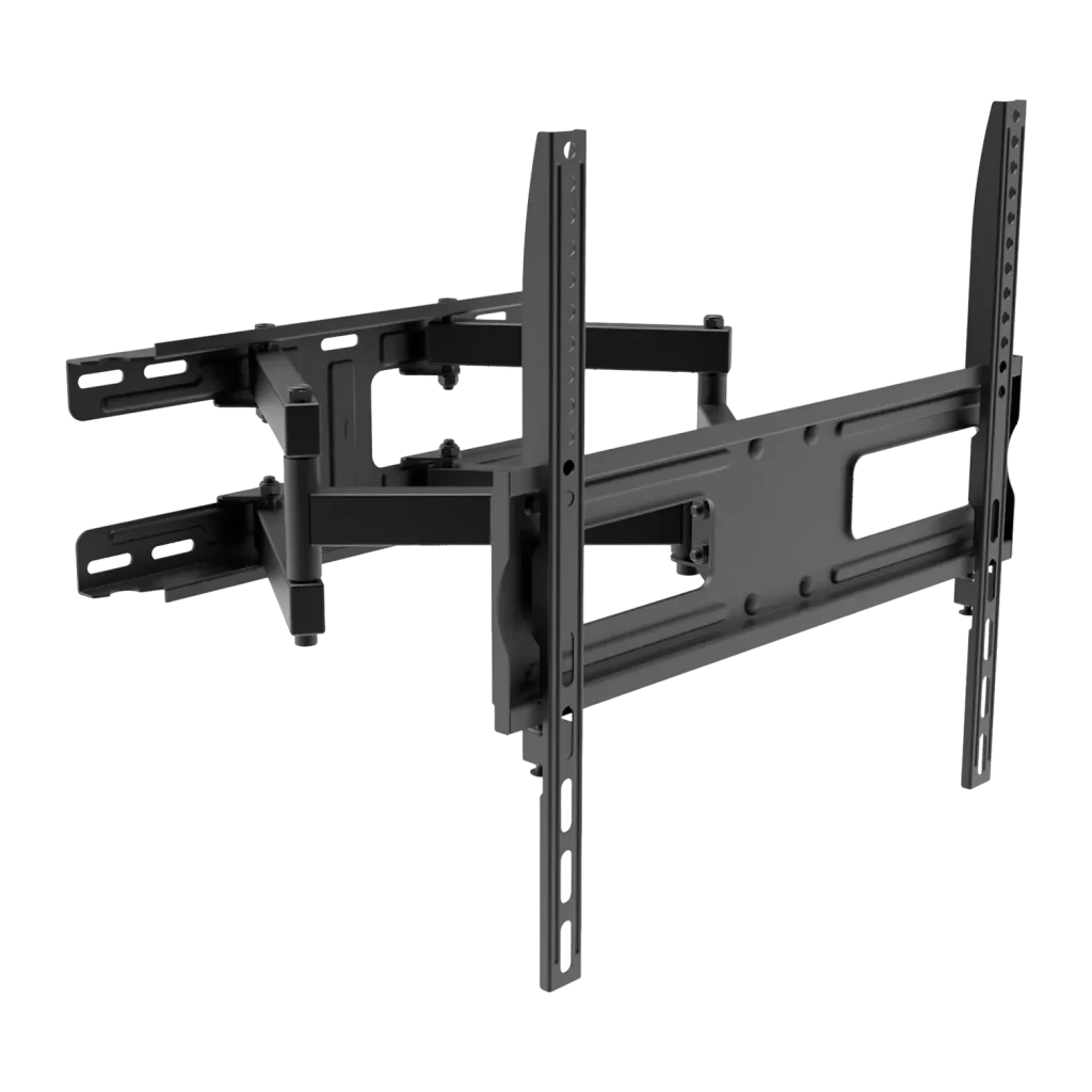 Soporte TV UNYKAch 1280 Negro Pared Articulado ±10° 32-55 pulgadas, vista frontal: brazos articulados extendidos y placa
