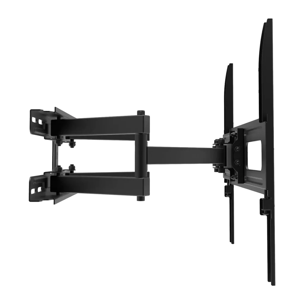 Soporte TV UNYKAch 1280 Negro Pared Articulado ±10° 32-55 pulgadas, detalle lateral: brazo doble extendido y placa de pared