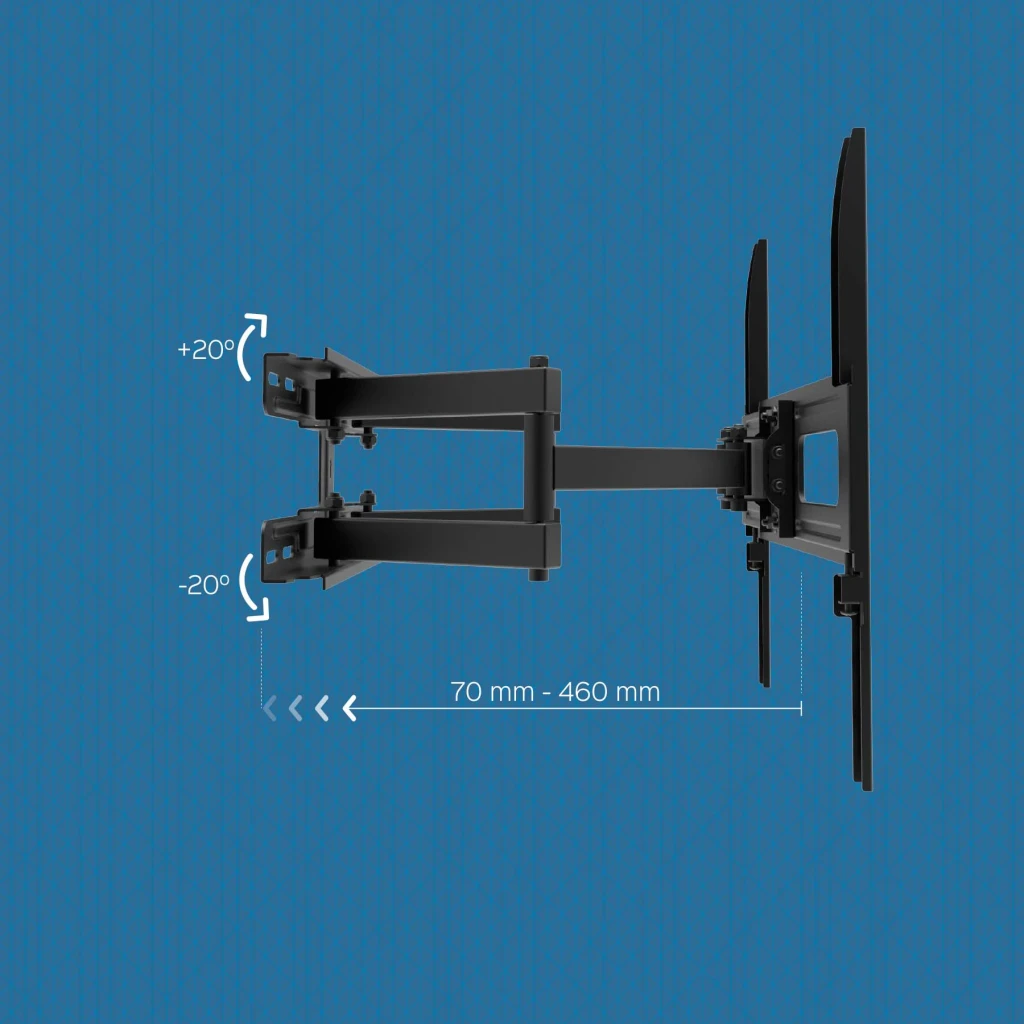 Soporte TV UNYKAch 1280 Negro Pared Articulado ±10° 32-55 pulgadas, lateral: brazo extendido con cotas de inclinación