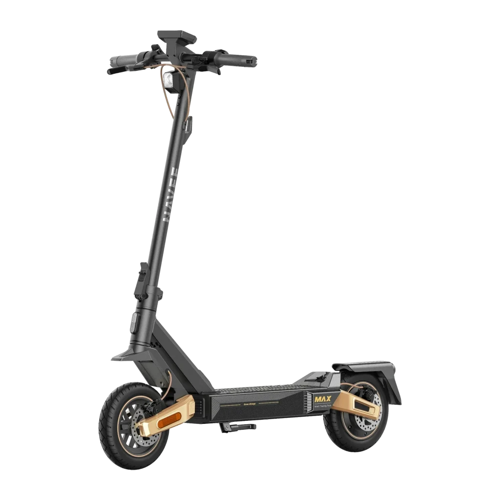 Patinete eléctrico NAVEE ST5 Max 1650W 90km 20km/h 10 pulgadas Negro, vista frontal: manillar, logo NAVEE en columna, deck