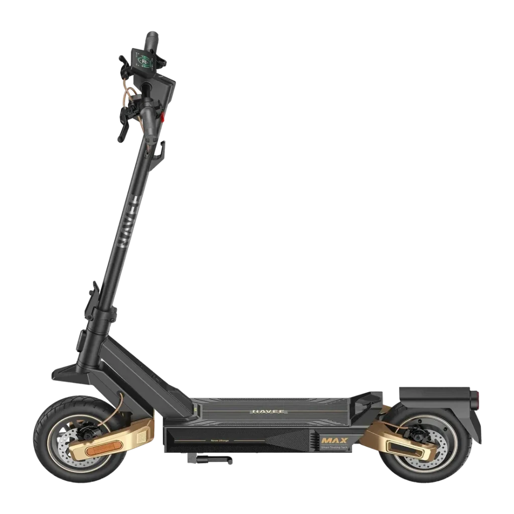Patinete eléctrico NAVEE ST5 Max 1650W 90km 20km/h 10 pulgadas Negro, detalle: vista lateral completa con acentos dorados