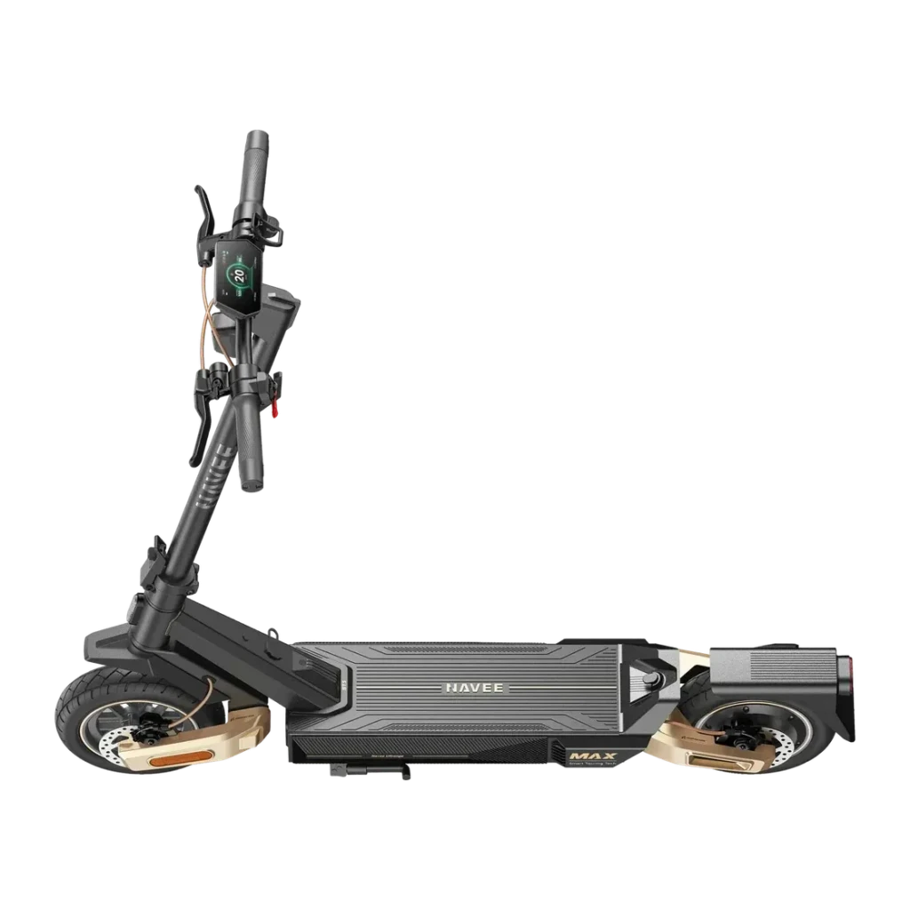 Patinete eléctrico NAVEE ST5 Max 1650W 90km 20km/h 10 pulgadas Negro, detalle: vista lateral plegado, deck texturizado