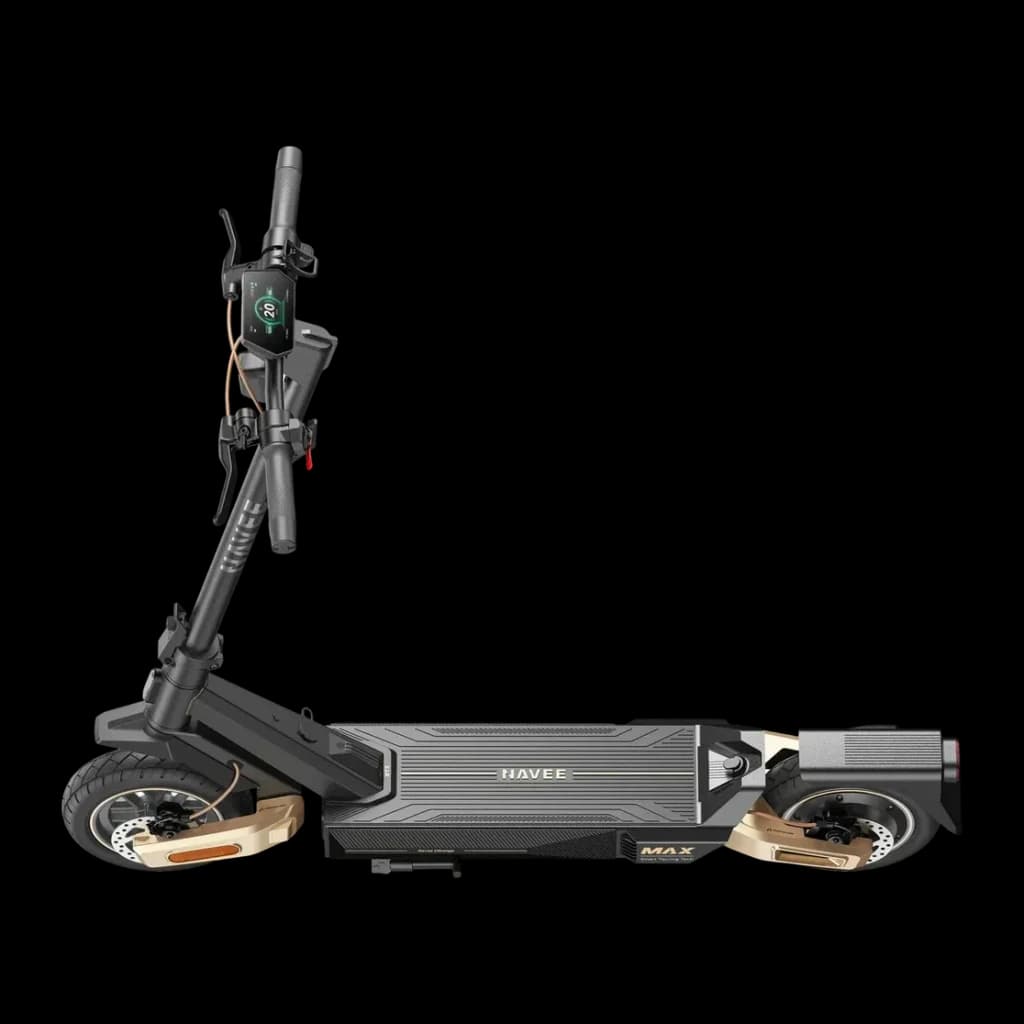 Patinete eléctrico NAVEE ST5 Max 1650W 90km 20km/h 10 pulgadas Negro, detalle: vista lateral plegado, deck texturizado