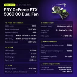 PNY GeForce RTX 5060 OC Dual Fan 8GB GDDR7 Negro - características