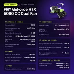 PNY GeForce RTX 5060 OC Dual Fan 8GB GDDR7 Negro - características